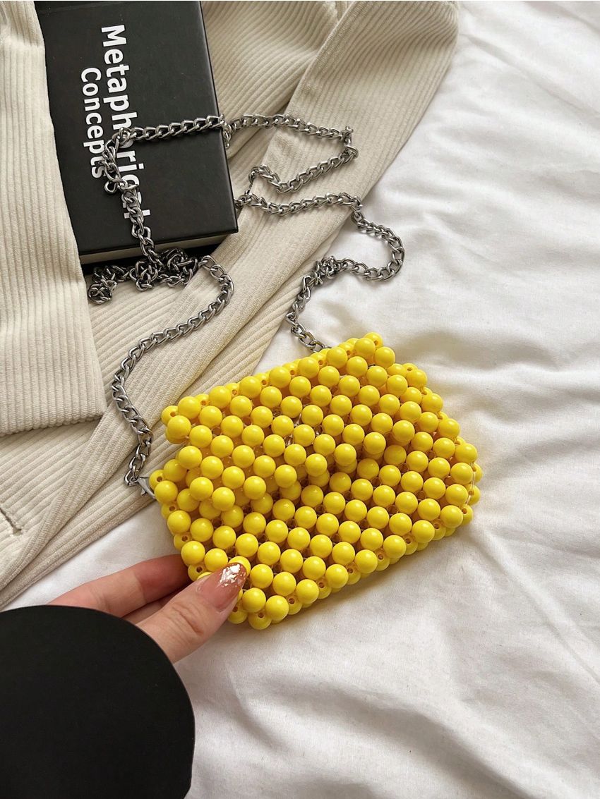 Mini Crossbody Bag Beaded Design Chain Strap
