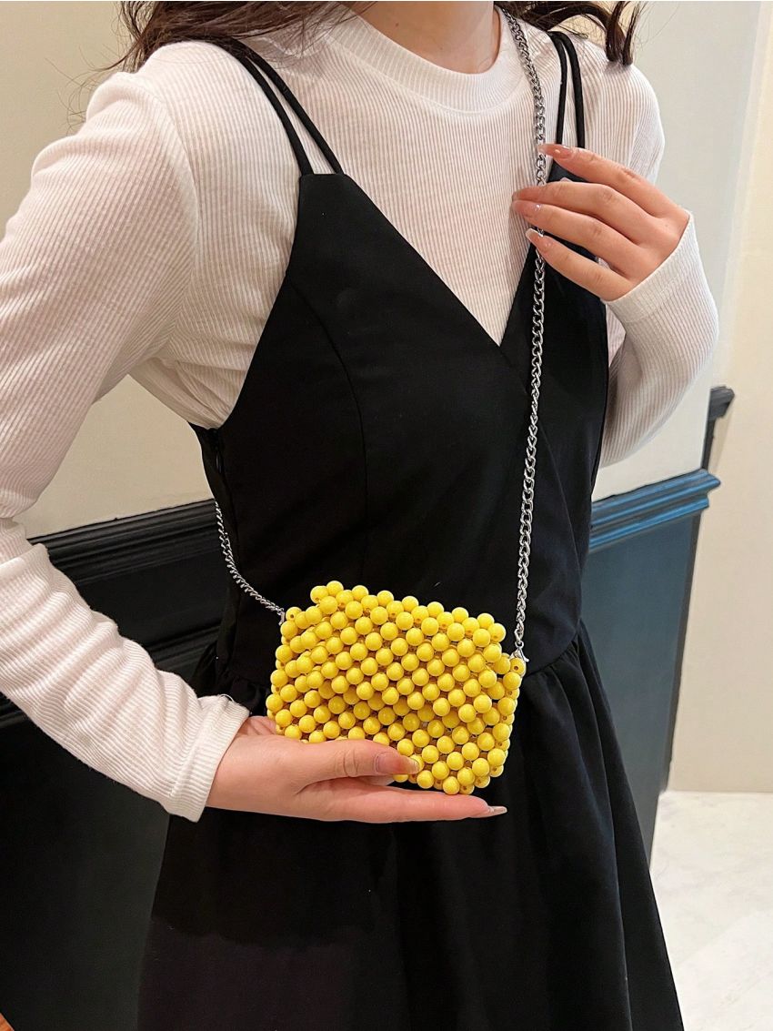 Mini Crossbody Bag Beaded Design Chain Strap