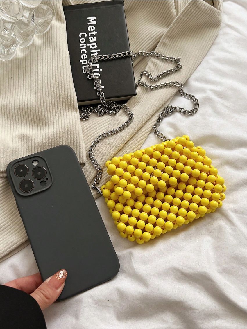 Mini Crossbody Bag Beaded Design Chain Strap