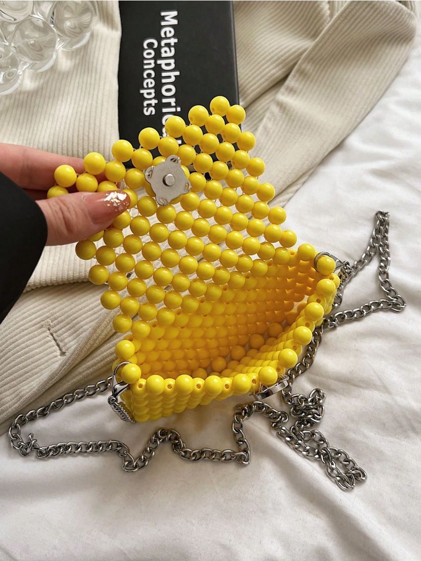 Mini Crossbody Bag Beaded Design Chain Strap