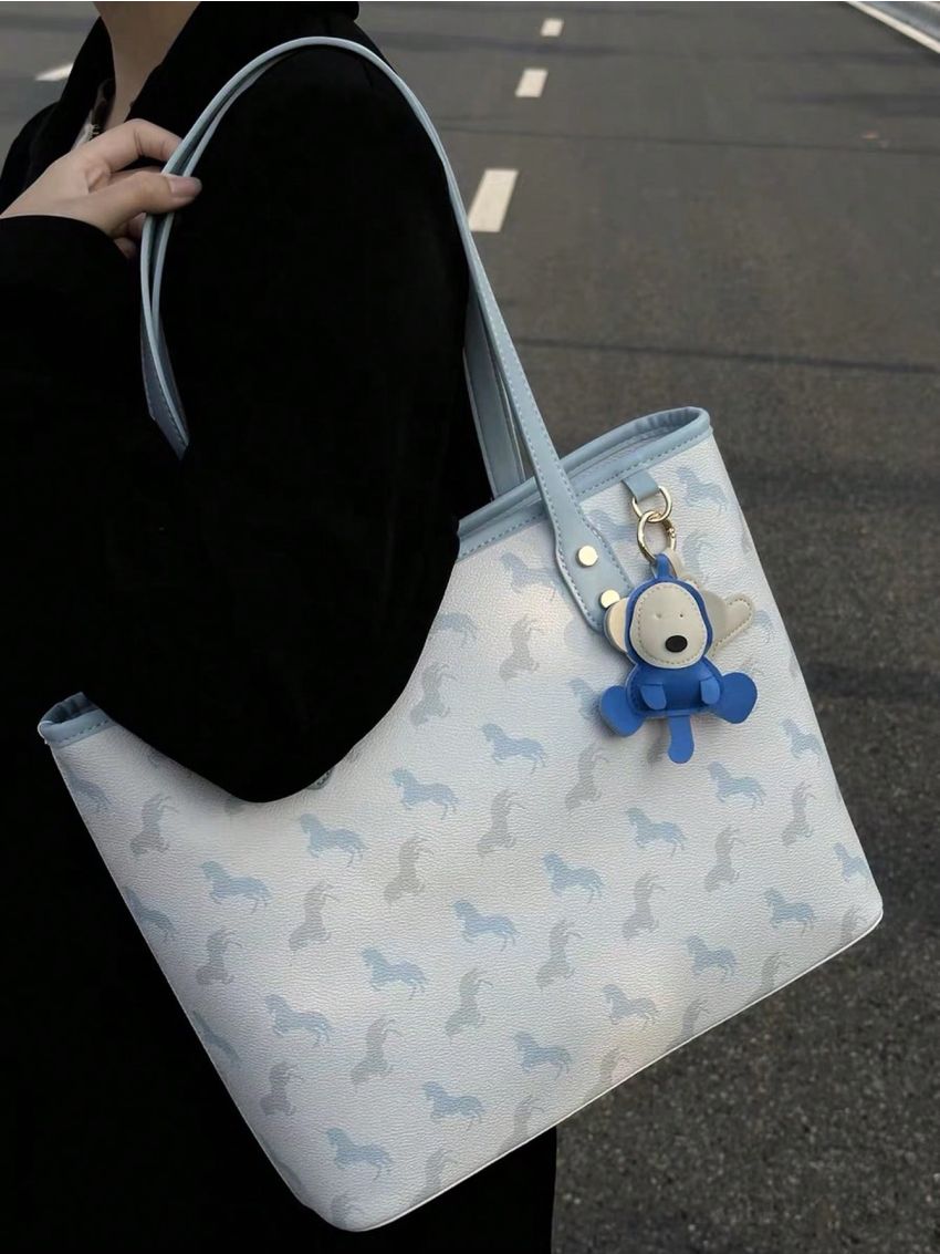 Small Shoulder Tote Bag Horse Graphic With Random Bag Charm