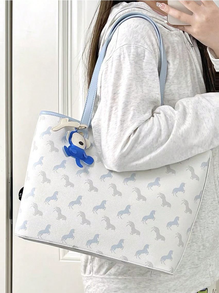 Small Shoulder Tote Bag Horse Graphic With Random Bag Charm