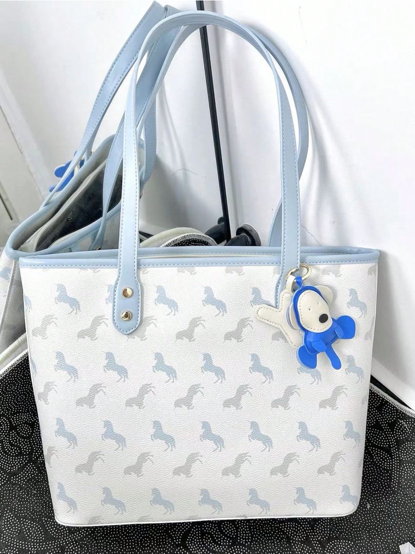 Small Shoulder Tote Bag Horse Graphic With Random Bag Charm