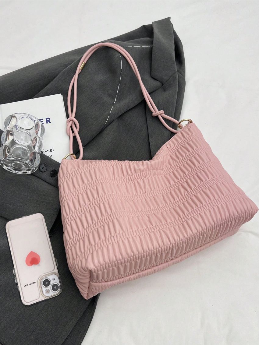 Large Capacity Ruched Bag Solid Color Fashion Style