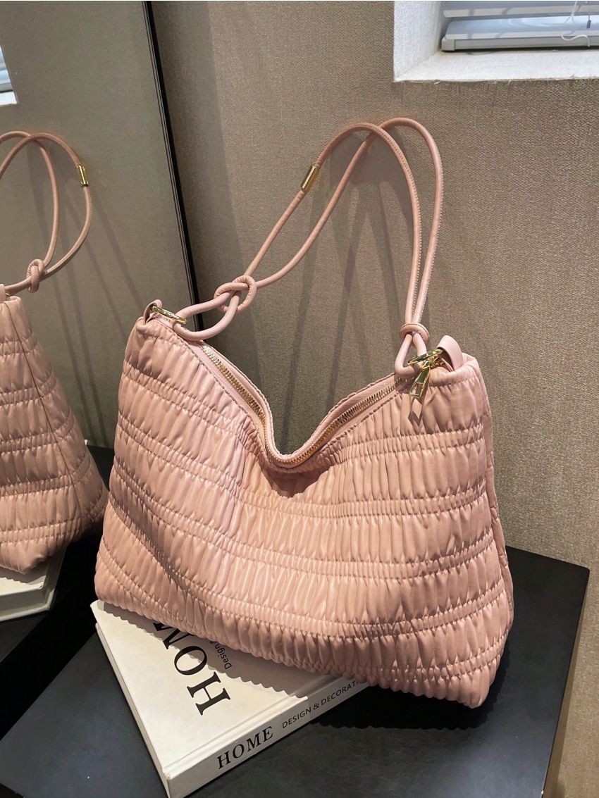 Large Capacity Ruched Bag Solid Color Fashion Style