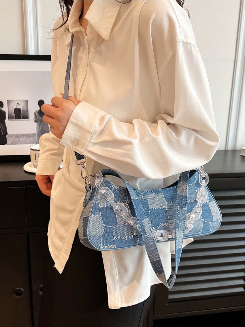 Medium Baguette Bag Colorblock Denim Denim Bag