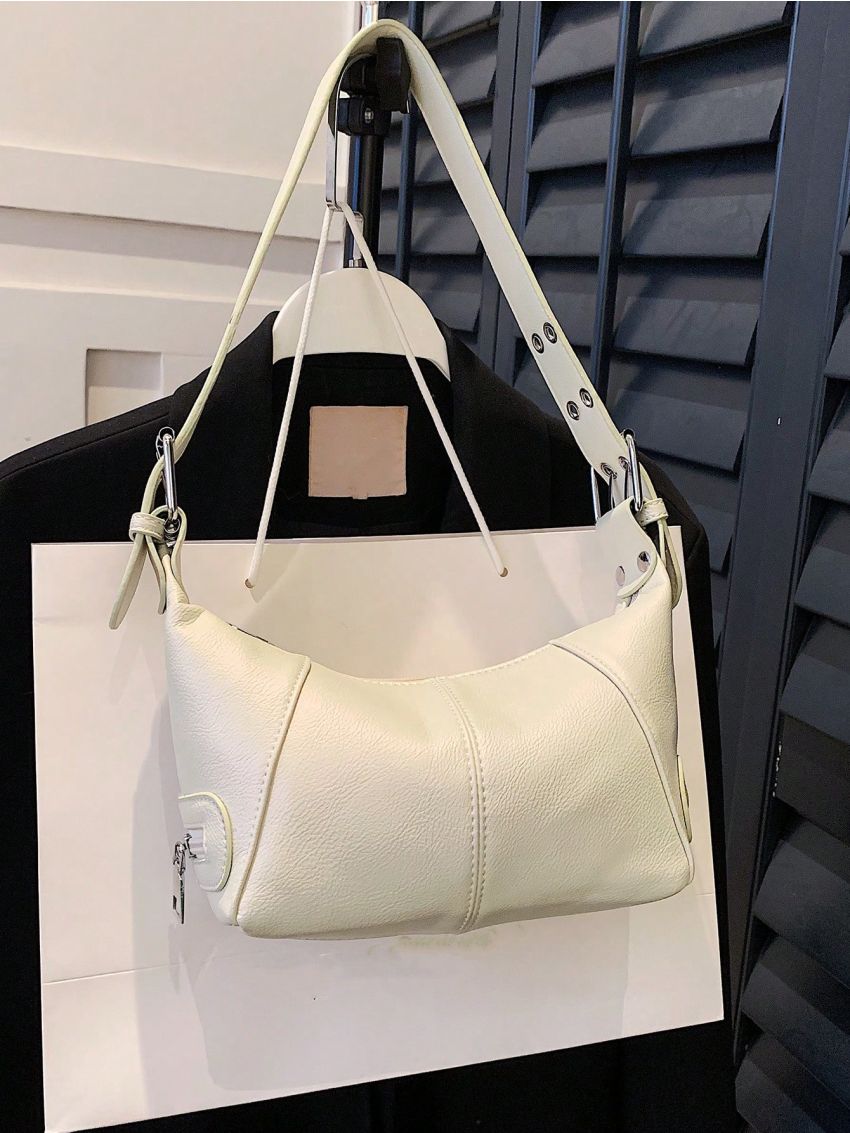 Stitch Detail Hobo Bag Zip Decor