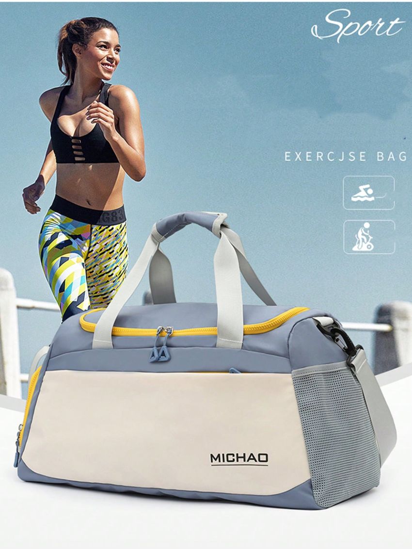 Letter Graphic Travel Bag With Shoes Compartment Colorblock