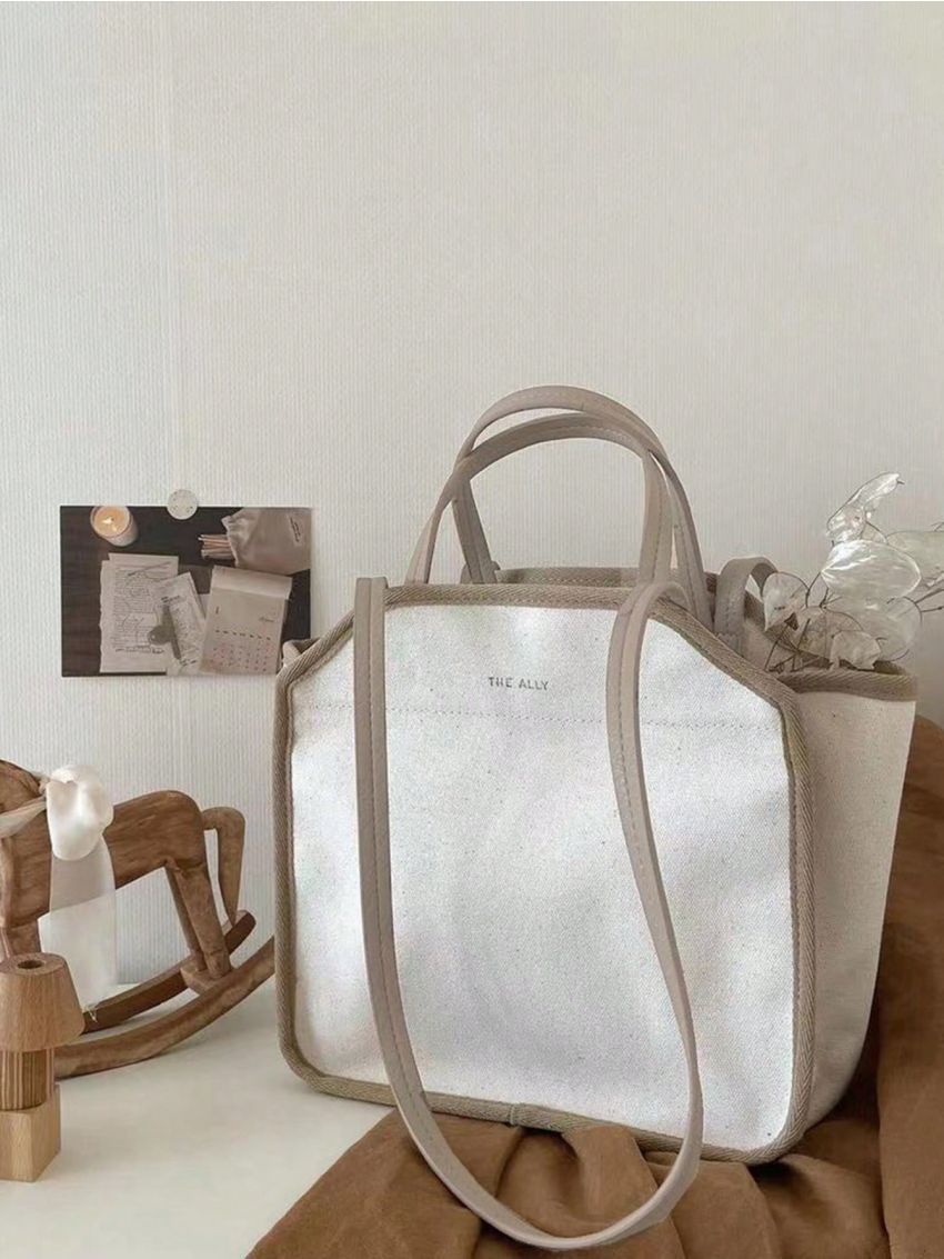 Letter Graphic Shopper Bag Contrast Binding