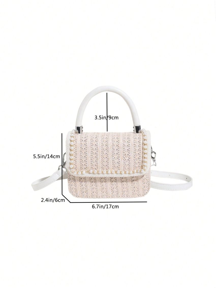 Mini Flap Straw Bag Pearl Decor