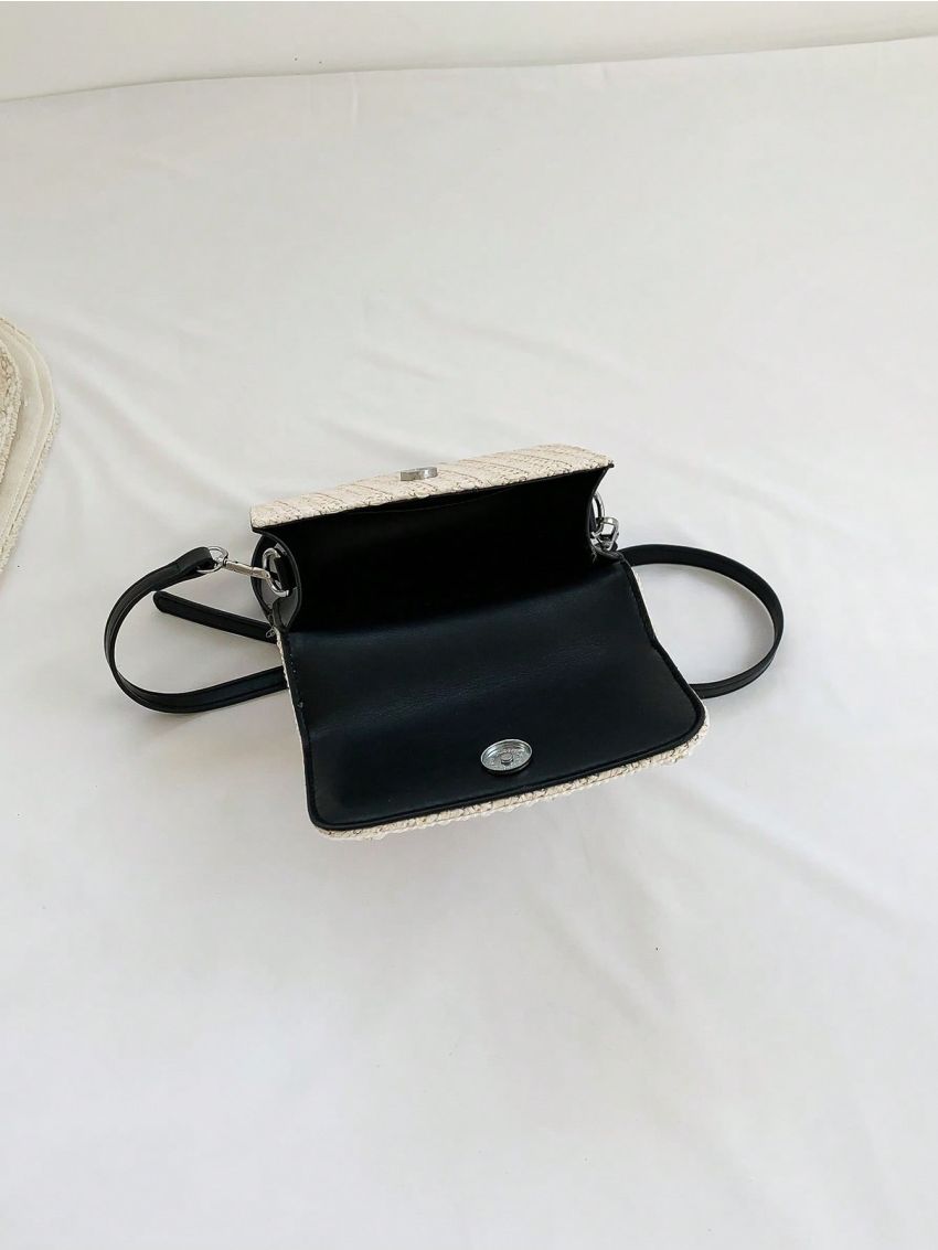 Mini Flap Straw Bag Pearl Decor