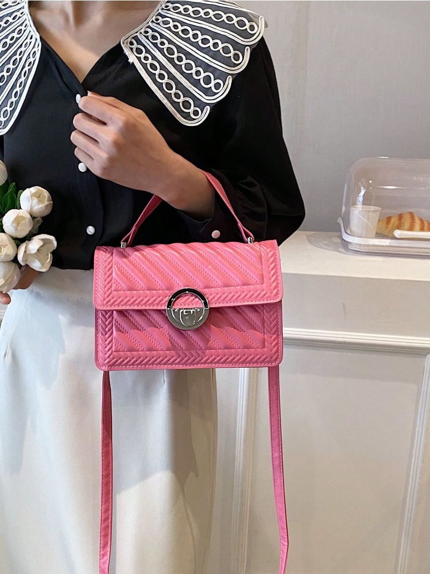 Small Square Bag Solid Color Flap Top Handle