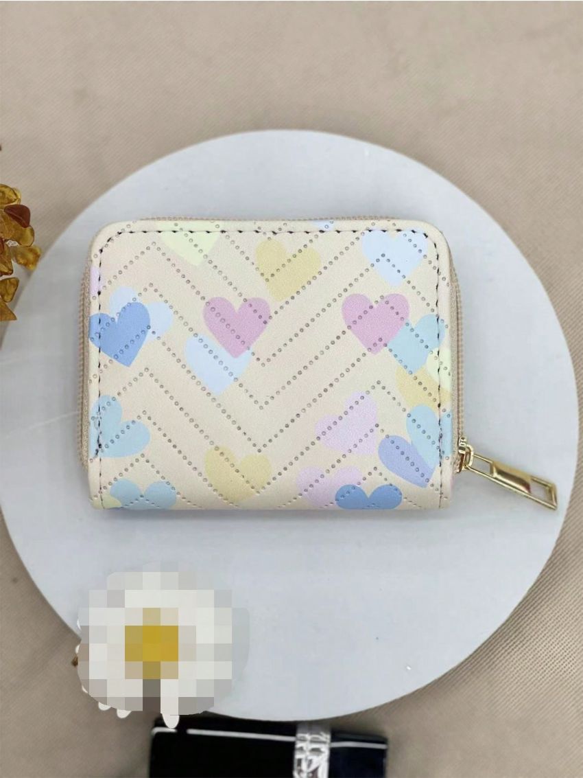 Heart Pattern Card Holder Zipper Around