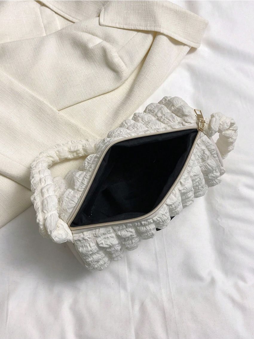 Letter Patch Bucket Bag Beige Fashionable For Daily