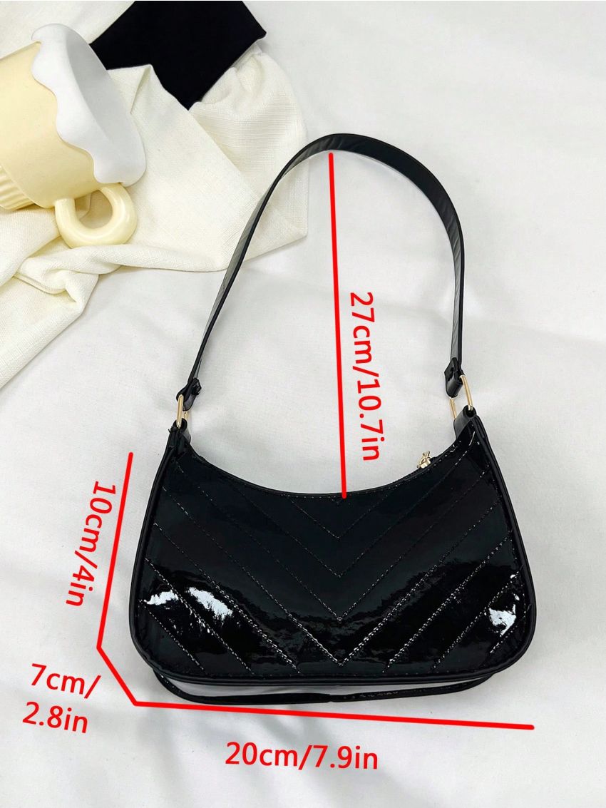 Mini Hobo Bag Chevron Pattern Black For Daily