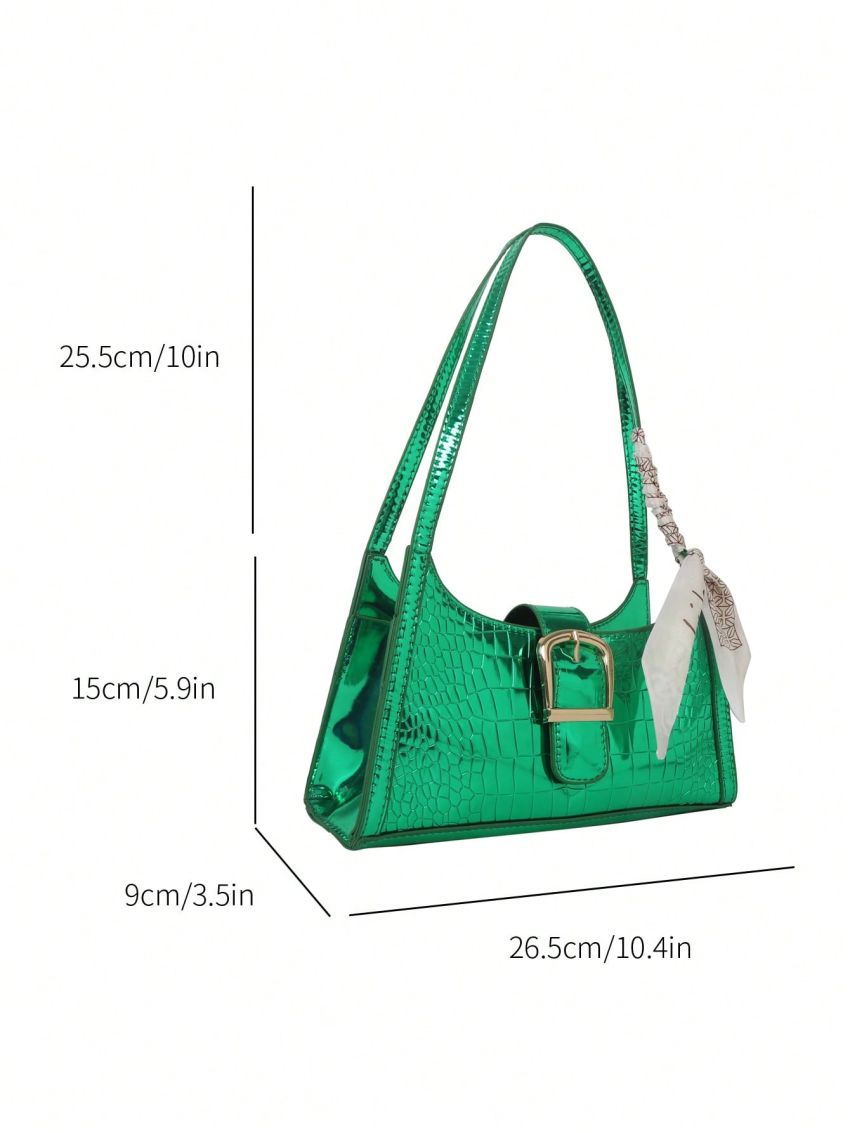 Crocodile Embossed Baguette Bag Buckle & Twilly Scarf Decor