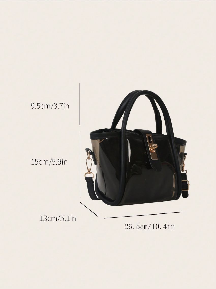 Mini Square Bag Clear Double Handle With Inner Pouch