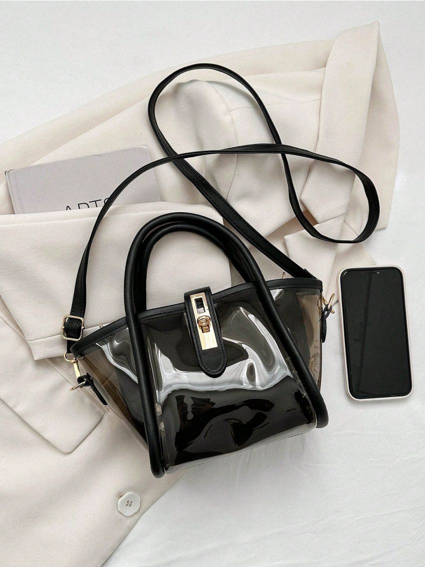 Mini Square Bag Clear Double Handle With Inner Pouch