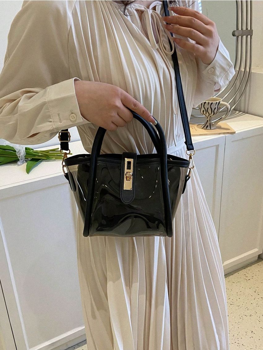 Mini Square Bag Clear Double Handle With Inner Pouch