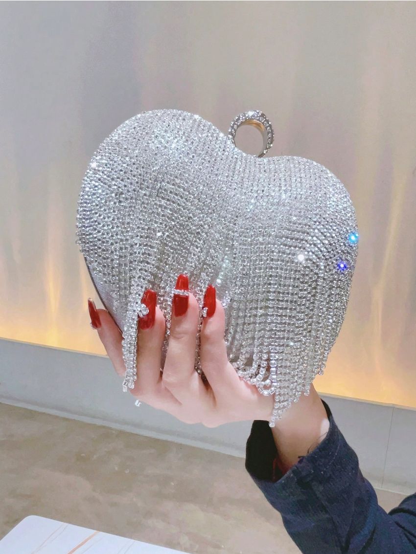 Mini Novelty Bag Rhinestone & Fringe Decor For Party, Perfect Bride Purse For Wedding, Prom & Party Events