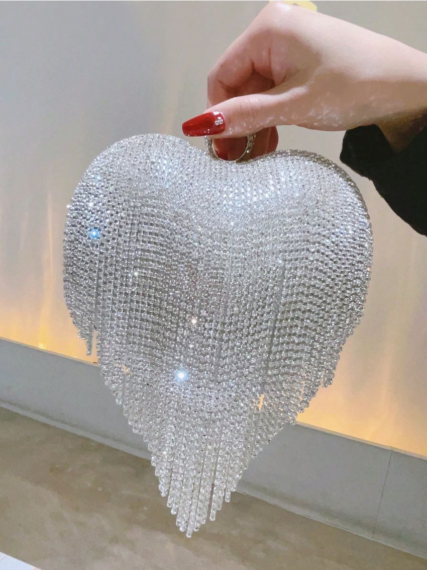 Mini Novelty Bag Rhinestone & Fringe Decor For Party, Perfect Bride Purse For Wedding, Prom & Party Events