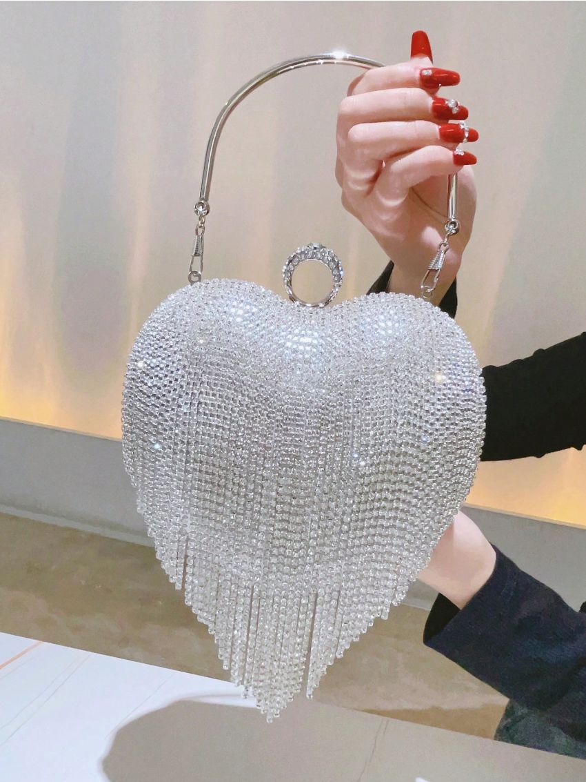 Mini Novelty Bag Rhinestone & Fringe Decor For Party, Perfect Bride Purse For Wedding, Prom & Party Events
