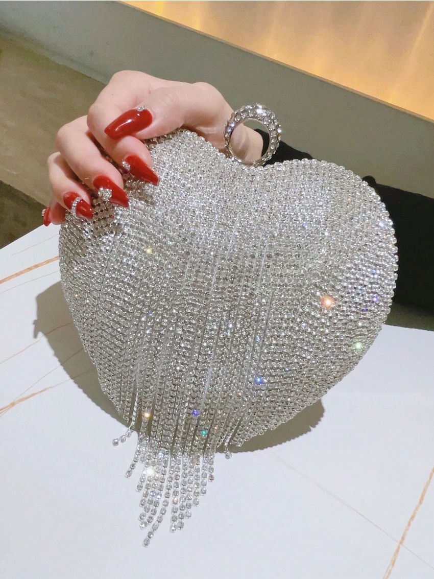 Mini Novelty Bag Rhinestone & Fringe Decor For Party, Perfect Bride Purse For Wedding, Prom & Party Events