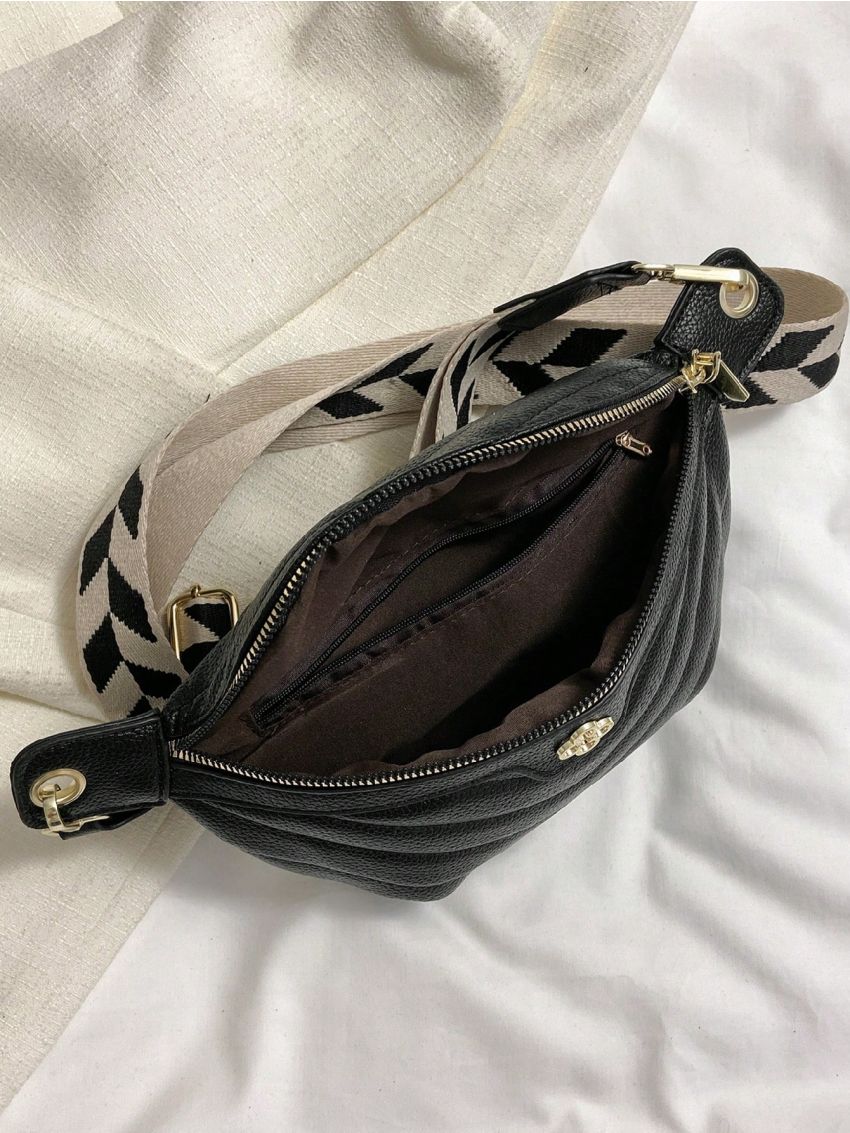 Litchi Embossed Fanny Pack Chevron Pattern For Daily