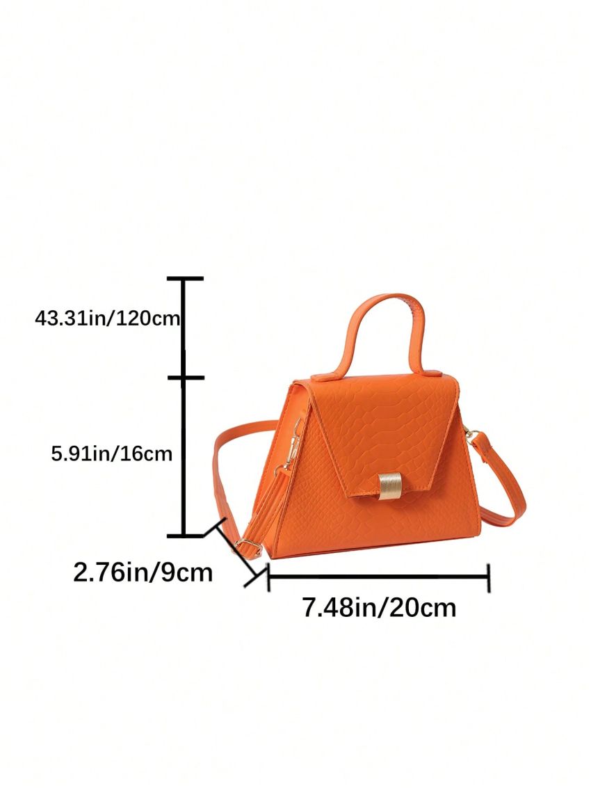 Mini Square Bag Snakeskin Embossed PU Neon Orange Funky