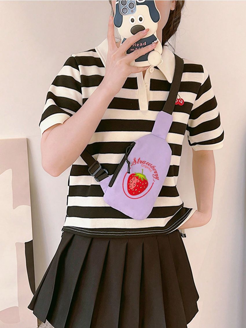 Women Fanny Bag Cute Cartoon Strawberry Bag New Fashion Waist Bag Girls Cute Fruit Purse And Handbag