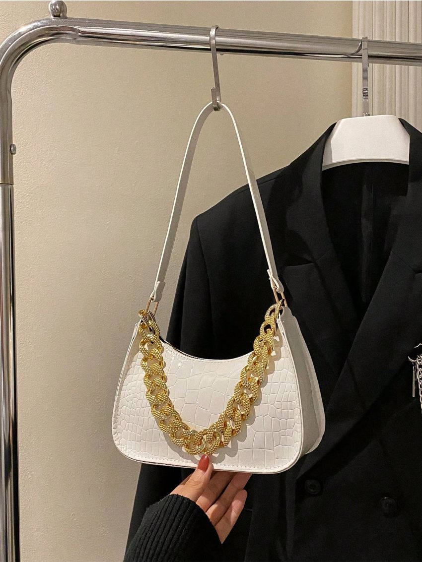 Mini Hobo Bag Crocodile Embossed Chain Decor PU