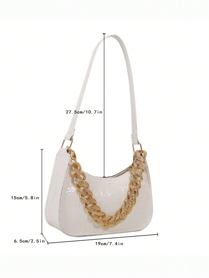 Mini Hobo Bag Crocodile Embossed Chain Decor PU