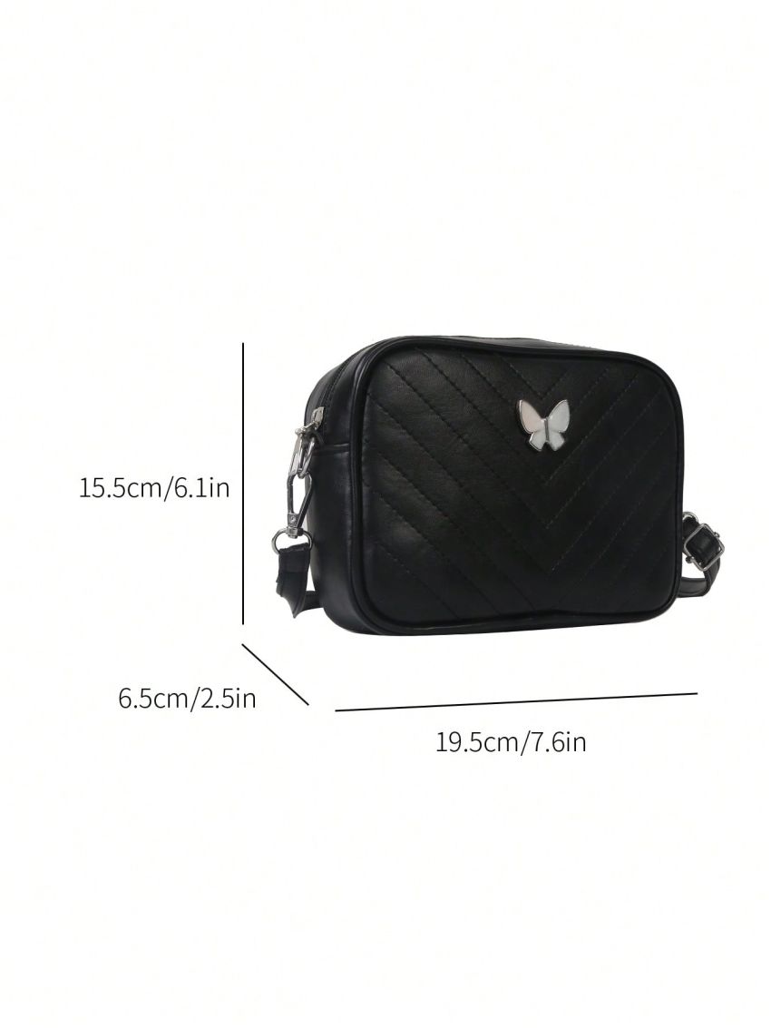 PU Square Bag Chevron Pattern Butterfly Decor Zipper