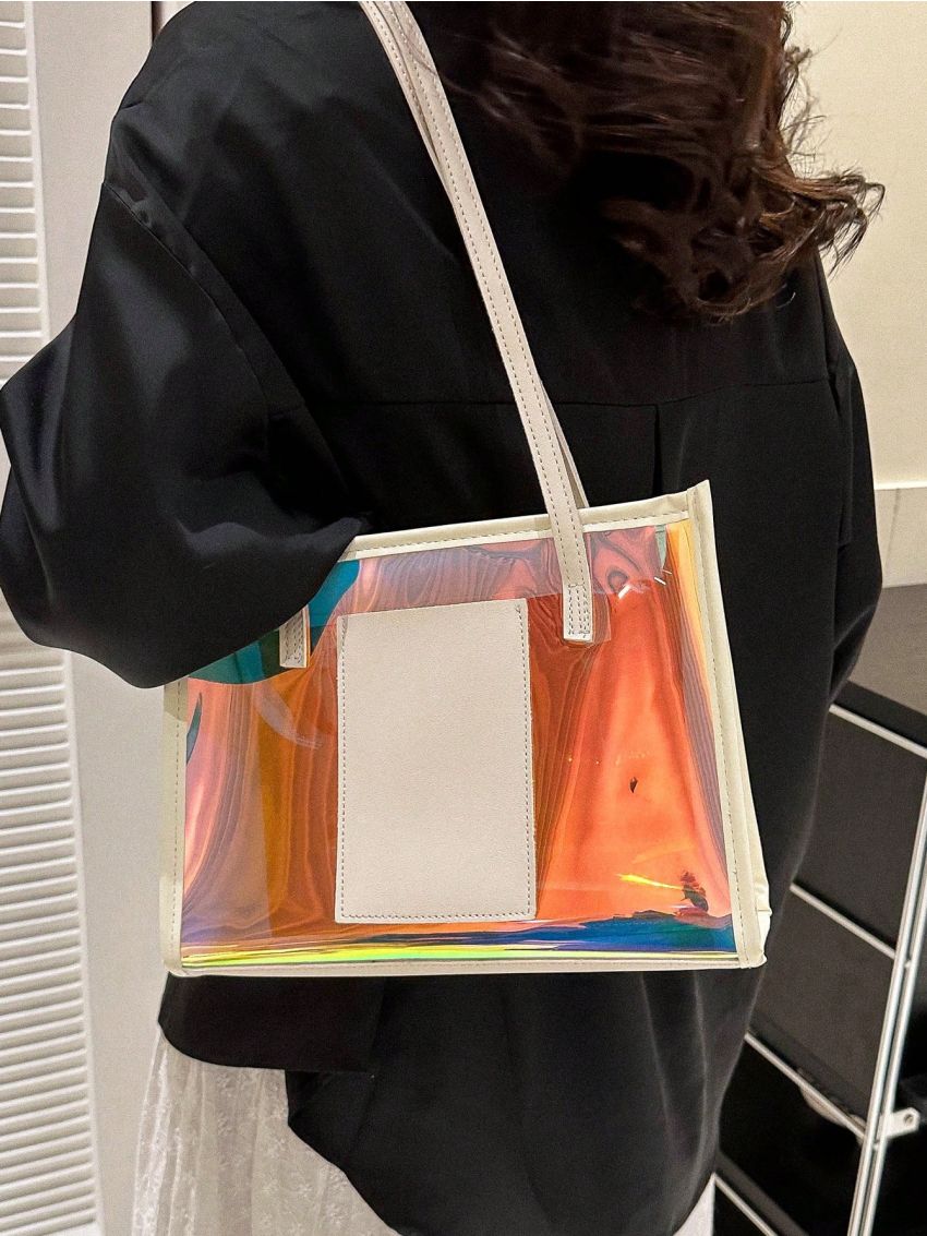 PVC Square Bag Zipper Holographic Funky, Clear Bag