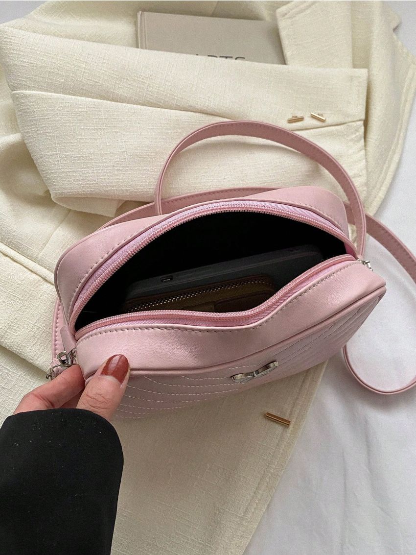 PU Square Bag Chevron Pattern Butterfly Decor Zipper