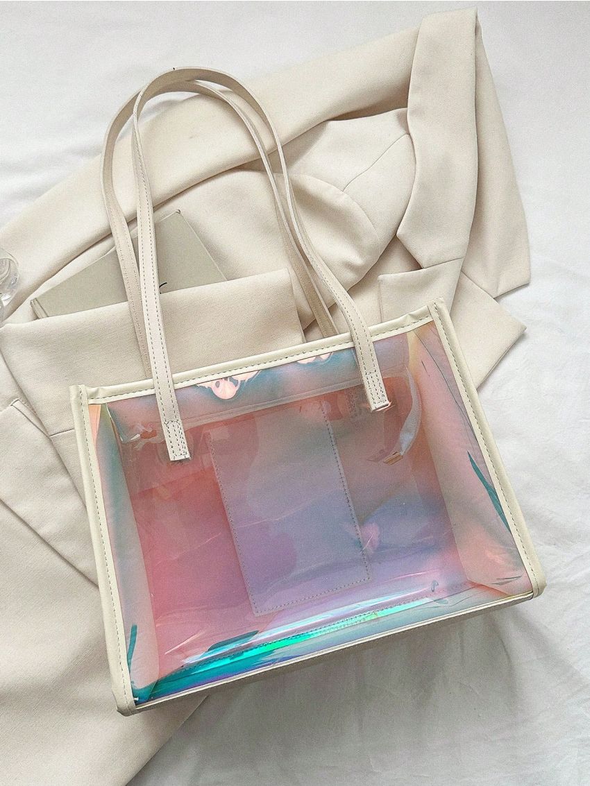 PVC Square Bag Zipper Holographic Funky, Clear Bag