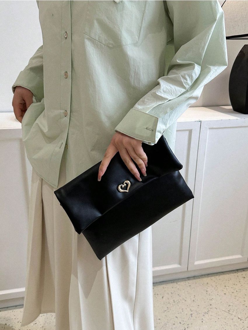 PU Envelope Bag Plain Heart Decor