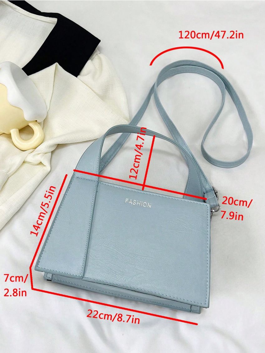 PU Square Bag Letter Graphic Top Handle Blue