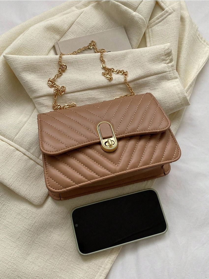 PU Square Bag Stitch Detail Flap