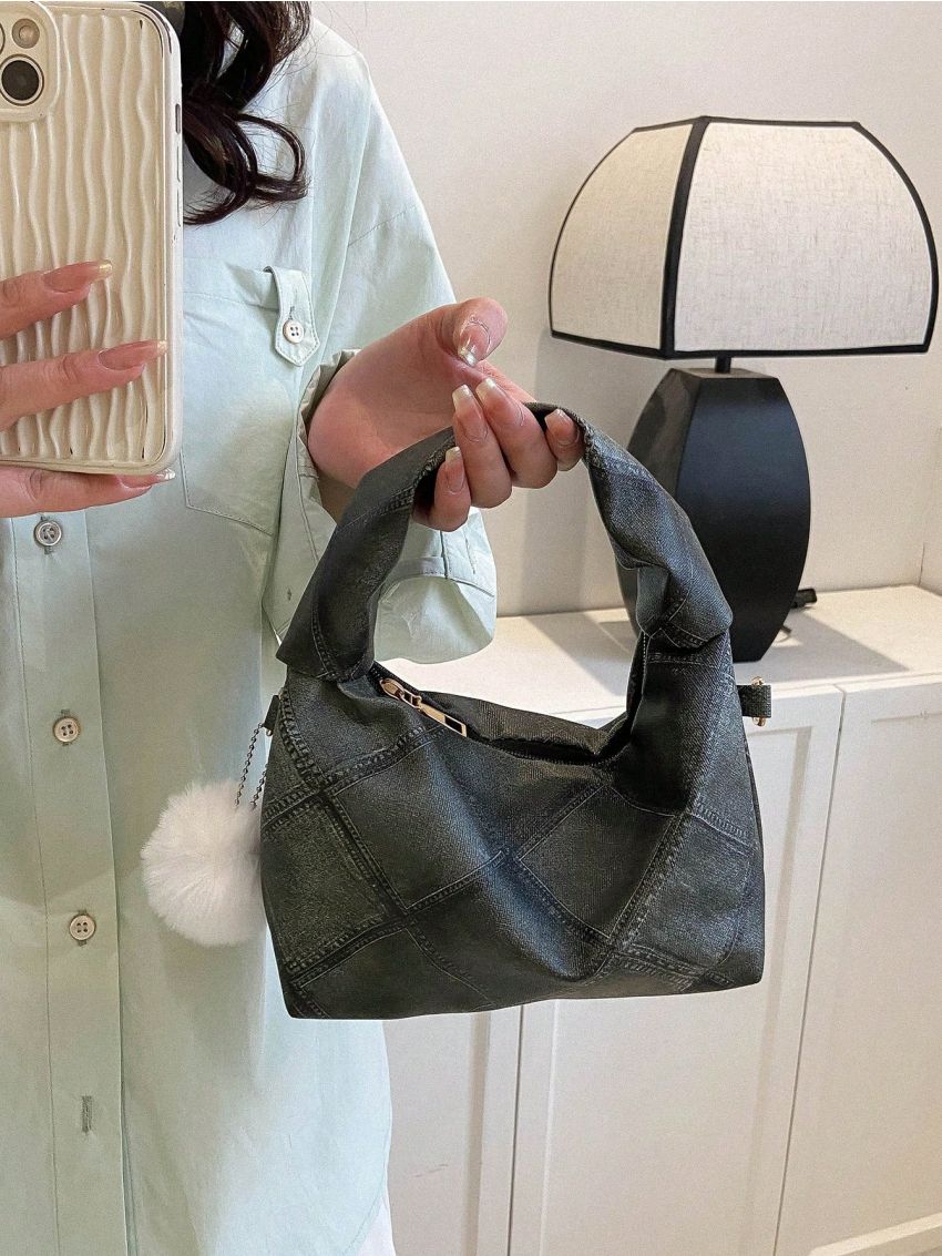 Mini Hobo Bag Plaid Pattern PU