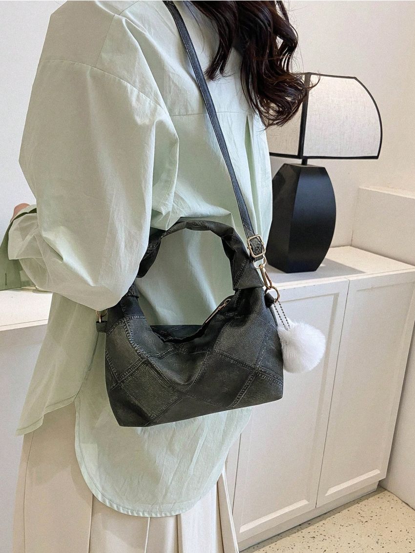 Mini Hobo Bag Plaid Pattern PU