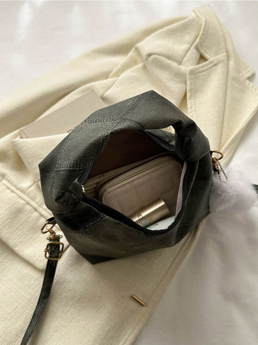 Mini Hobo Bag Plaid Pattern PU