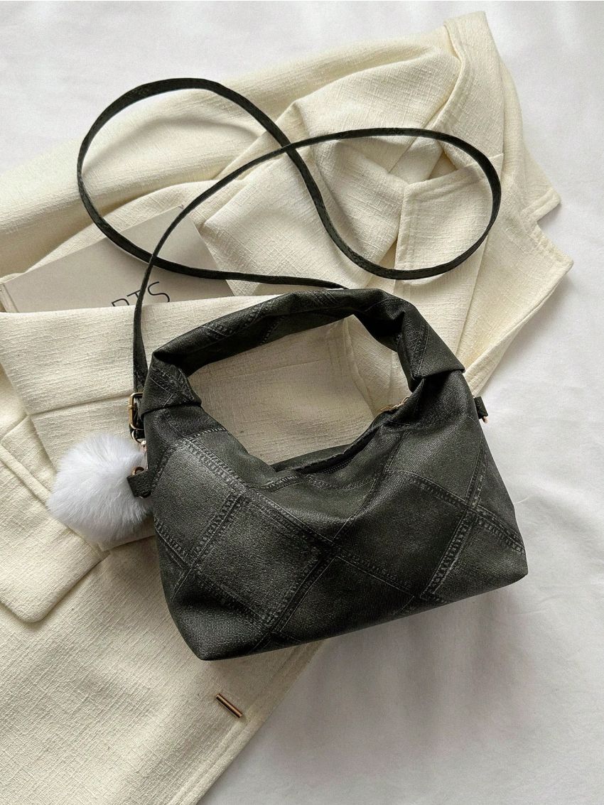 Mini Hobo Bag Plaid Pattern PU