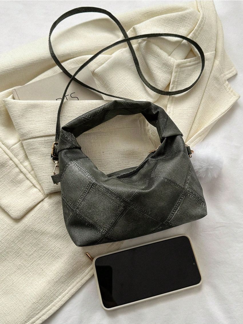 Mini Hobo Bag Plaid Pattern PU