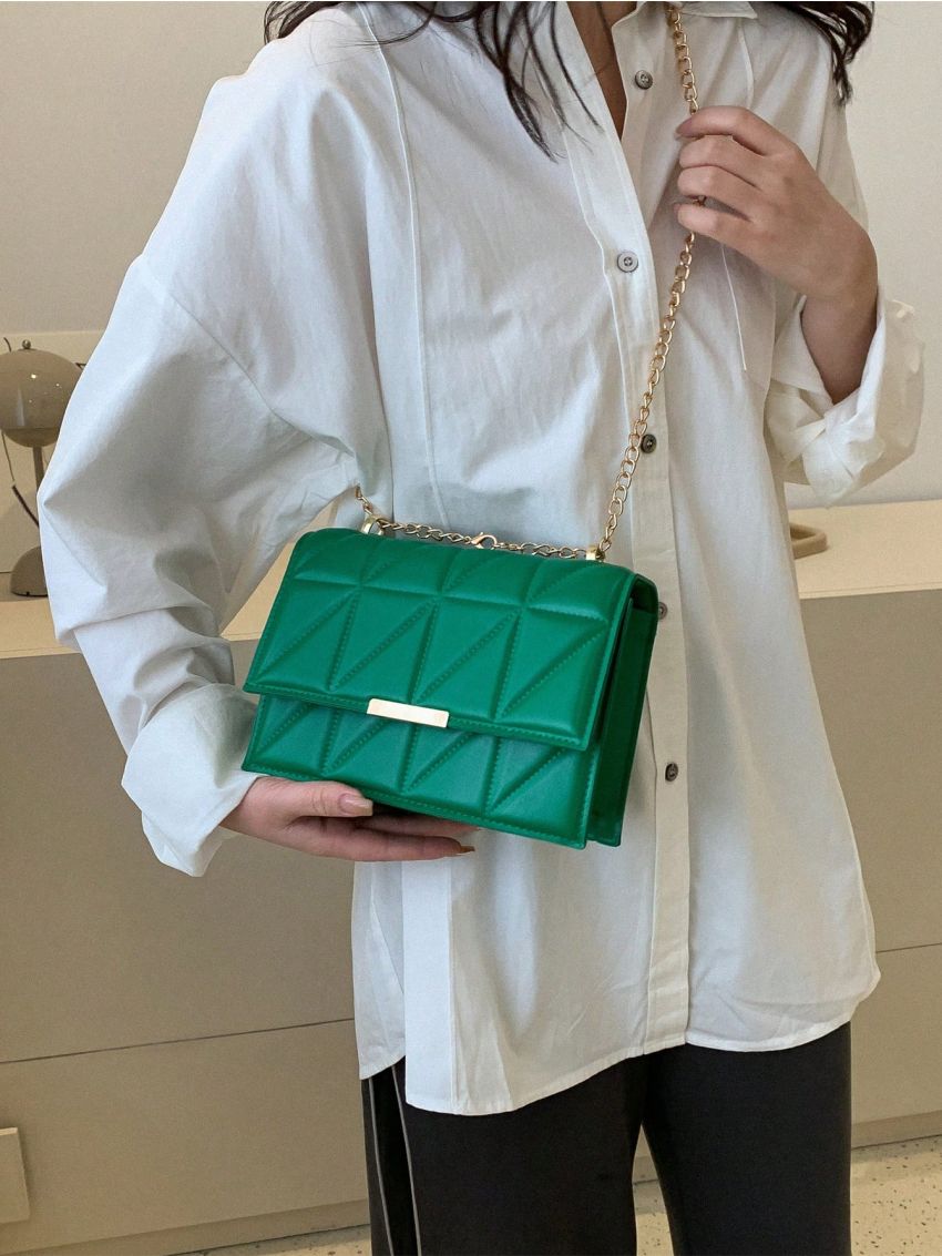 Quilted Square Bag Flap PU White