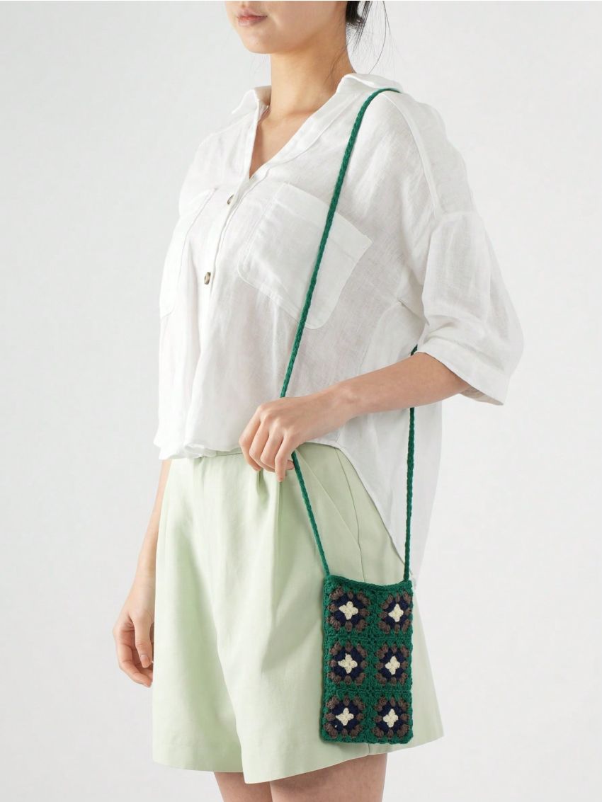 Floral Pattern Crochet Bag Polyester