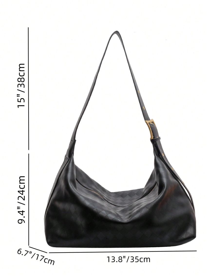 Plaid Embossed Pu Hobo Bag Large Capacity With Zipper