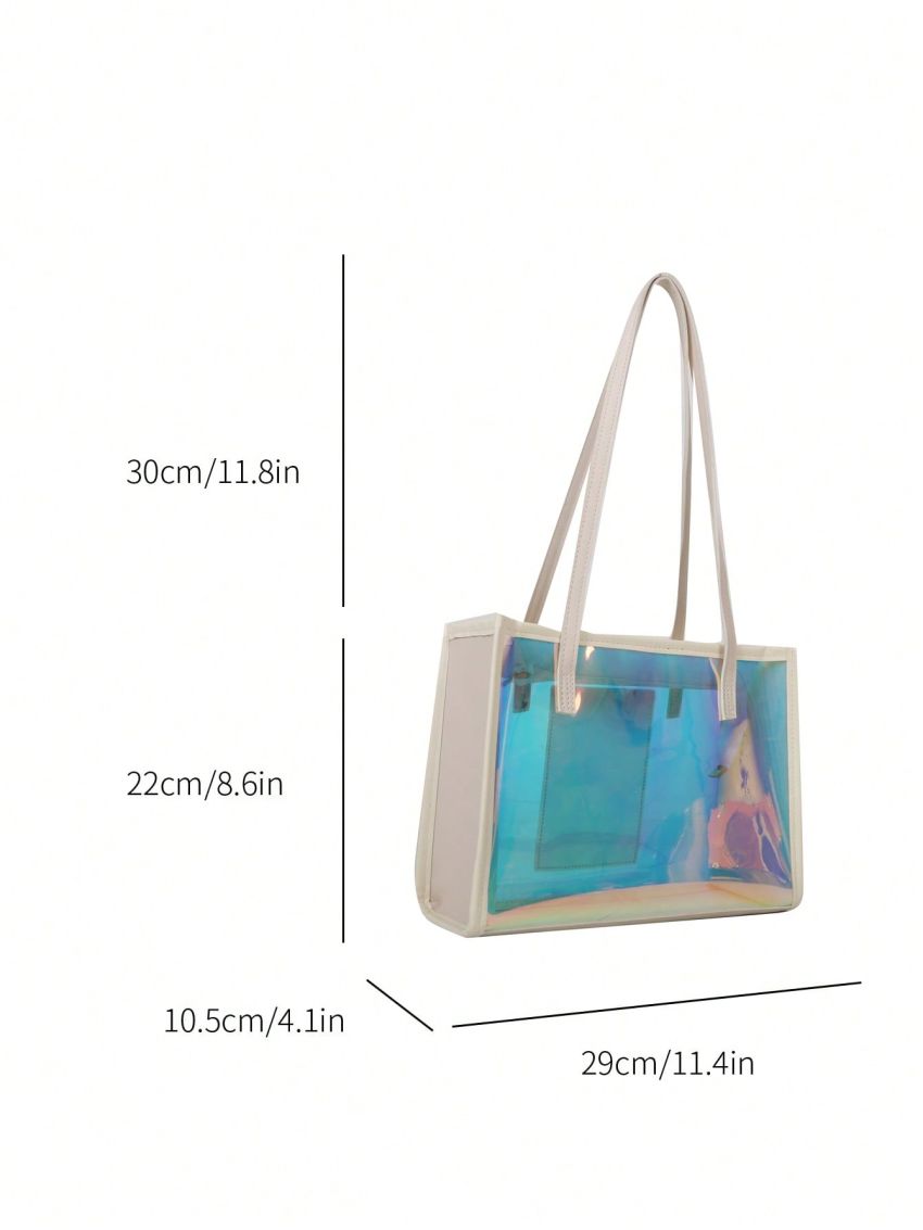 Holographic Square Bag PVC Funky Contrast Binding, Clear Bag