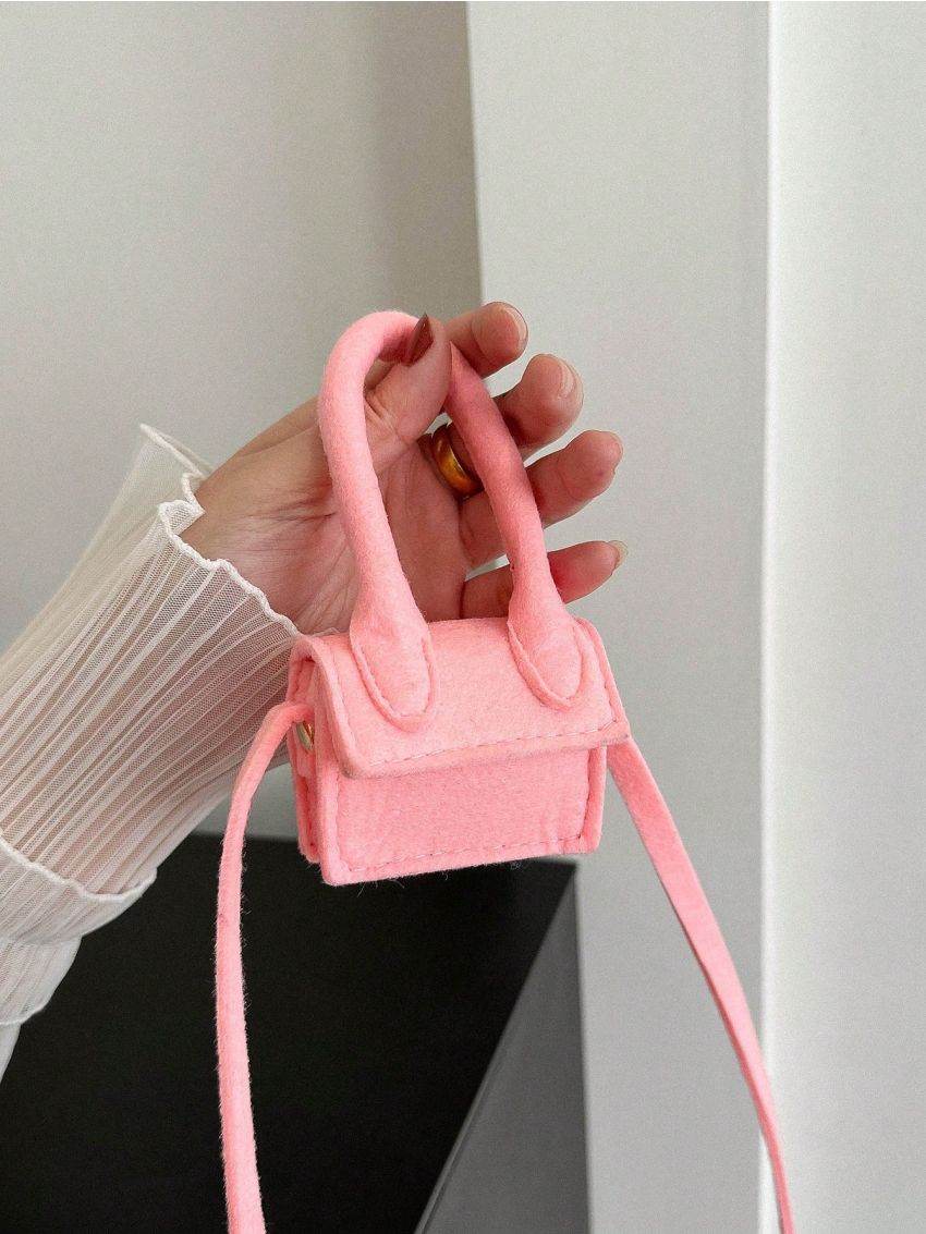 Mini Felt Flap Square Bag Fashion Pink