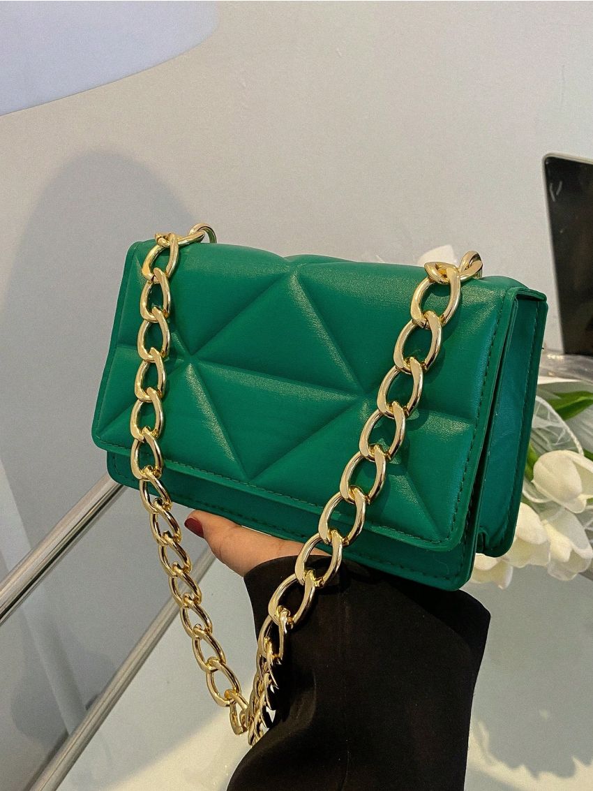 Mini Geometric Embossed Chain Flap Square Bag